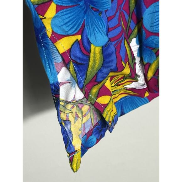 Vtg Hawaiian Shirt Sanit Size L 90s Colorful Cotton Hawaiian Button Down Shirt - Picture 5 of 8